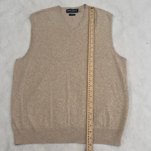 Vintage Polo Ralph Lauren Men's L Golf Tan Brown 100% Cotton Sweater Vest Preppy - Picture 6 of 8